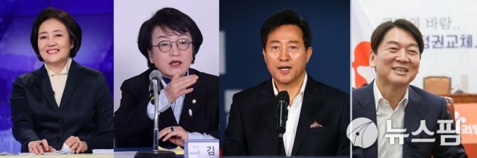 [서울=뉴스핌] 김태훈 기자 = 여야 서울시장 보궐선거 예비후보들. 좌측부터 박영선 더불어민주당 후보, 김진애 열린민주당 후보, 오세훈 국민의힘 후보, 안철수 국민의당 후보.[사진=뉴스핌DB] 2021.03.07 taehun02@newspim.com