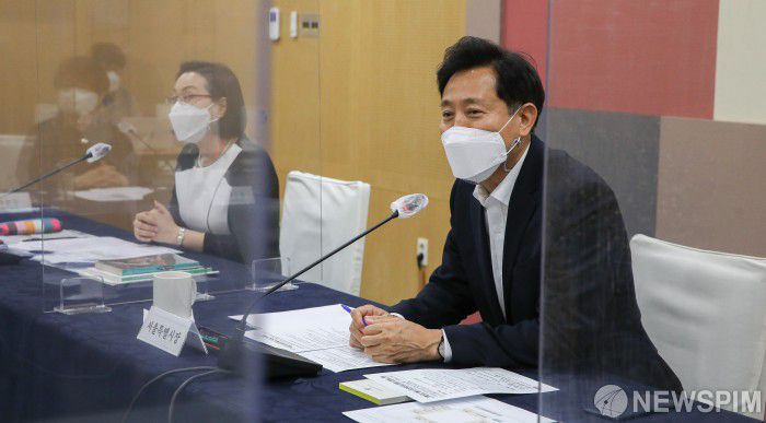 [서울=뉴스핌] 최상수 기자 = 오세훈 서울시장이 지난 18일 서울 중구 서울시청에서 열린 민간어린이집 연합회 간담회에서 모두발언을 하고 있다. 2021.05.18 kilroy023@newspim.com