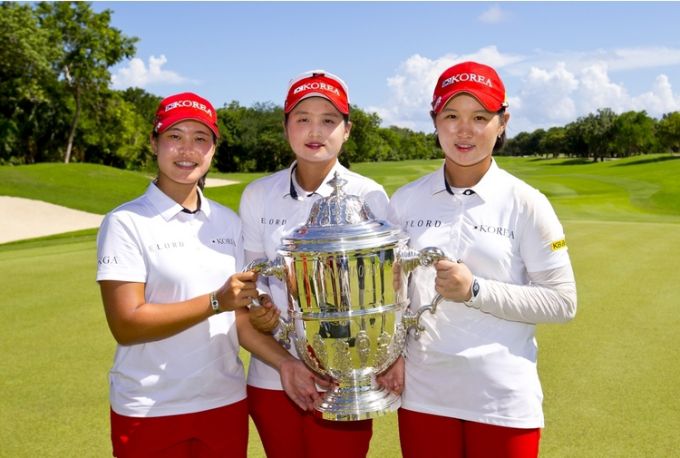 국가대표로 출전해 2016년 세계 팀선수권대회 우승을 합작한 박민지(왼쪽부터), 최혜진, 박현경. 박민지는 올 시즌 5승 등 KLPGA 통산9승, 메이저 대회에서 3차례나 우승한 박현경, 최혜진은 KLPGA에서 통산 8승을 써냈다. 이들 3총사가 거둔 한국여자프로골프(KLPGA) 승수만 해도 20승이다. [사진= 대한골프협회]
