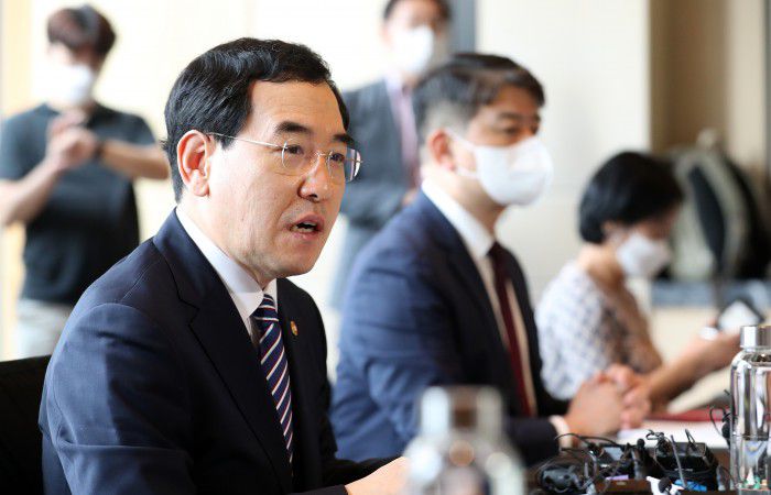 [서울=뉴스핌] 정일구 기자 = 이창양 산업통상자원부 장관이 19일 오전 서울 종로구 포시즌스 호텔에서 열린 조선3사 최고경영자(CEO) 간담회에서 모두발언을 하고 있다. 2022.08.19 mironj19@newspim.com