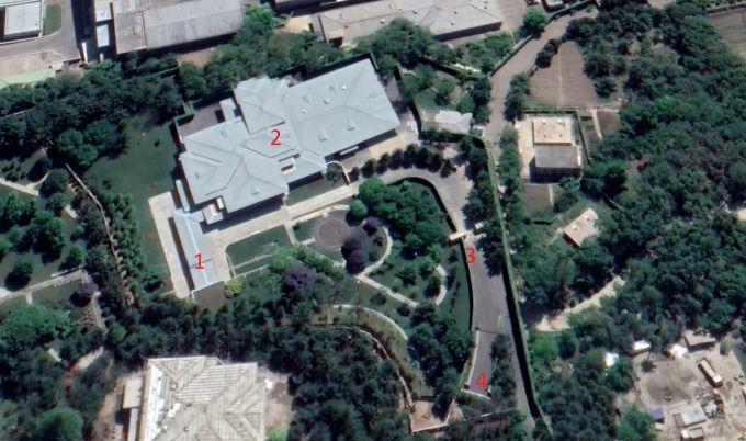 [서울=뉴스핌] 이영종 통일전문기자 = 김정은 북한 국무위원장의 주거지로 알려진 평양 15호 관저. 위성영상에 관저와 지하시설을 연결하는 건물(1)과 관저(2), 관저 입구(3), 지하시설 연결 통로(4)가 보인다. [사진=Maxar Technologies/구글어스] 2023.01.19 yjlee@newspim.com