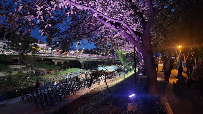 하남시가 25일 산곡천 벚꽃길 경관조명 점등식을 가졌다 시는 걷기 좋은 도시에 매진하고 있다.[사진=하남시]