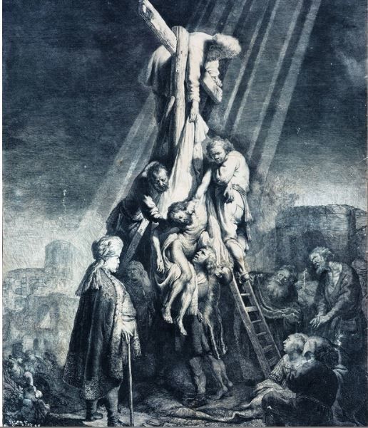 [서울 뉴스핌]이영란 기자=렘브란트 판 레인 '십자가에서 내림' .1633 에칭, 뷰린(Etching and burin) , 53×41㎝ 루벤스의 그림에서 영향을 받아 제작한 그림이다. 이례적으로 원화를 먼저 그린 뒤 판화를 나중에 제작한 사례다. [이미지 제공=대구미술관] 2023.10.30 art29@newspim.com