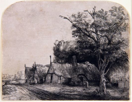 [서울 뉴스핌]이영란 기자=렘브란트 판 레인 '시골집 세 채가 있는 길 가 풍경', 1650. 에칭, 드라이포인트(Etching and drypoint),16.2×20.3㎝ [이미지제공=대구미술관] 2023.10.30 art29@newspim.com