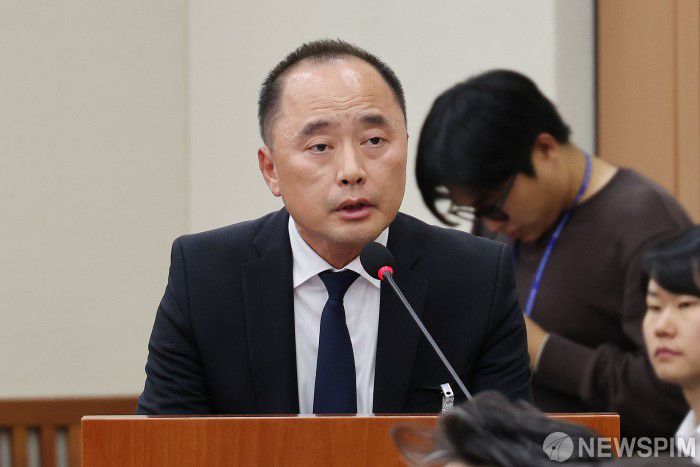 [서울=뉴스핌] 이형석 기자 = 마창민 DL E&C 대표이사가 12일 오후 서울 여의도 국회에서 열린 환경노동위원회의 고용노동부 국정감사에 증인으로 출석해 의원질의에 답하고 있다. 2023.10.12 leehs@newspim.com