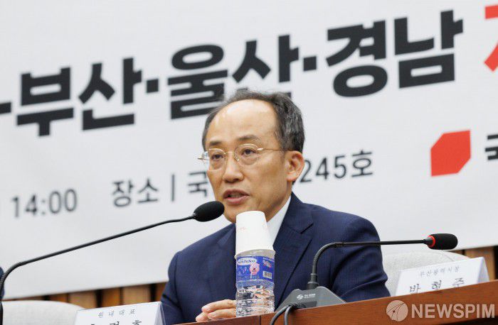 [서울=뉴스핌] 윤창빈 기자 = 추경호 국민의힘 원내대표가 24일 오후 서울 여의도 국회에서 열린 부산·울산·경남 지역민생 예산정책협의회에서 모두발언을 하고 있다. 2024.09.24 pangbin@newspim.com