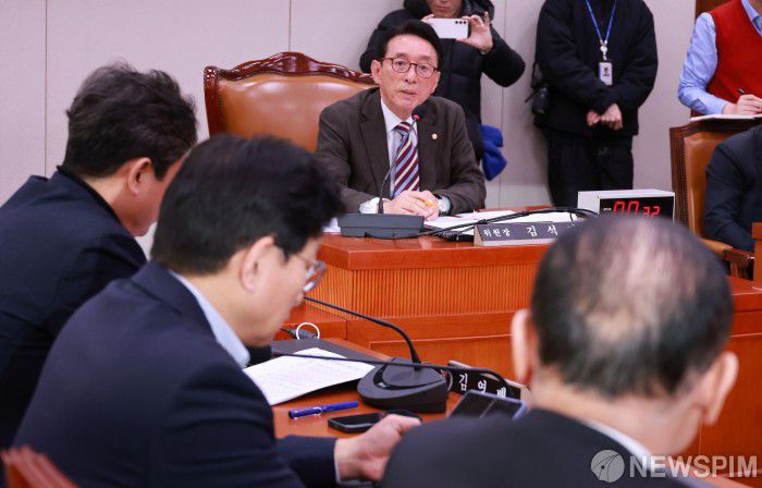 [서울=뉴스핌] 이형석 기자 = 지난 11일 오전 서울 여의도 국회에서 열린 외교통일위원회 전체회의에서 김석기 위언장이 발언하고 있다. 2024.12.11 leehs@newspim.com