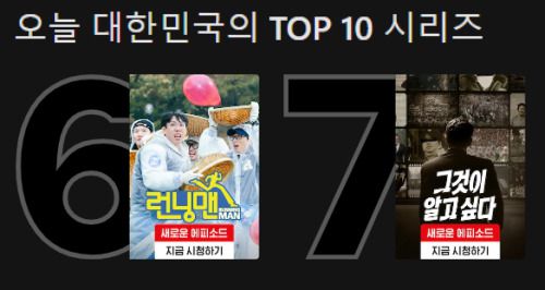 [서울=뉴스핌] 이지은 기자 = 넷플릭스가 SBS의 콘텐츠를 서비스한 후 '오늘 대한민국의 TOP10 시리즈'에 SBS 프로그램 '런닝맨'과 '그것이 알고 싶다'가 랭크됐다. [사진=넷플릭스 캡처]  2025.01.07 alice09@newspim.com