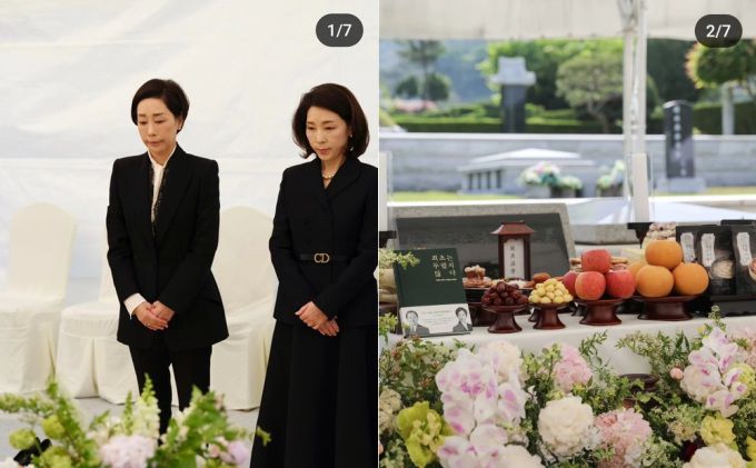 아워홈 구지은 부회장(왼쪽)과 언니인 명진씨까 지난 10일 故 구자학 회장의 선영을 찾았다. [사진= 아워홈 구지은 부회장 인스타그램]