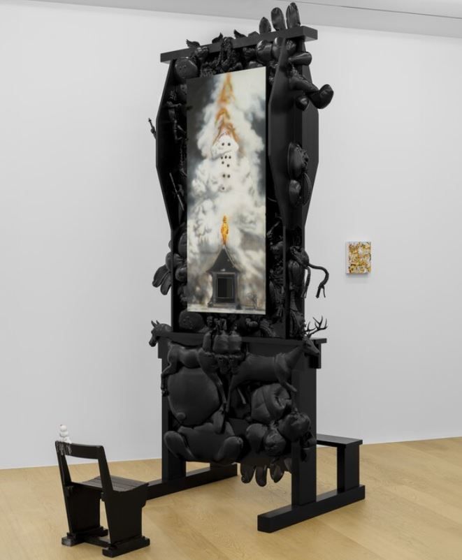 [서울=뉴스핌]이영란 미술전문기자=Art OnO 2025'에 아라리오갤러리가 선보인 노상호, 홀리 - 중력과 은총, 2024, 목재에 3D프린트, 캔버스에 아크릴릭, 단채널 비디오. [이미지 =아라리오갤러리] 2025.04.10 art29@newspim.com