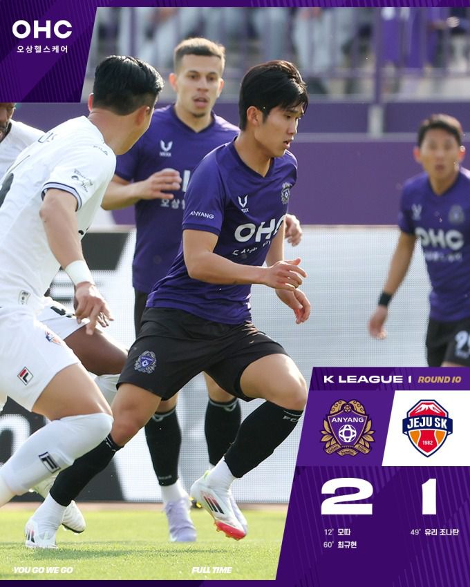 [서울=뉴스핌] 장환수 스포츠전문기자= 26일 제주SK와 홈경기에서 결승골을 터뜨린 안양 최현규. [사진=안양] 2025.04.26 zangpabo@newspim.com