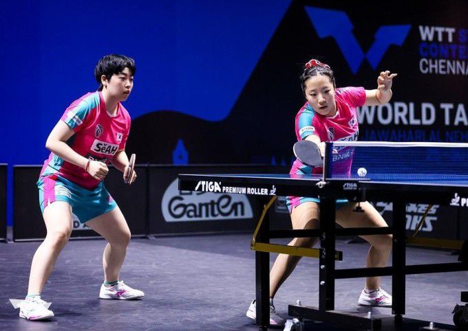 유한나(왼쪽)와 신유빈. [사진=대한탁구협회]