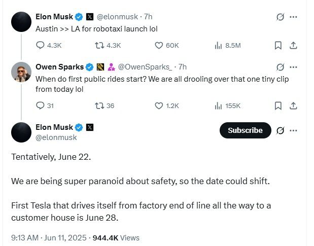 일론 머스크의 X 계정 [출처=X]