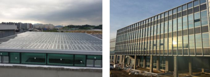 건물일체형 태양광발전시스템(BIPV) 지붕형(왼)과 벽체형. [사진=지투파워]