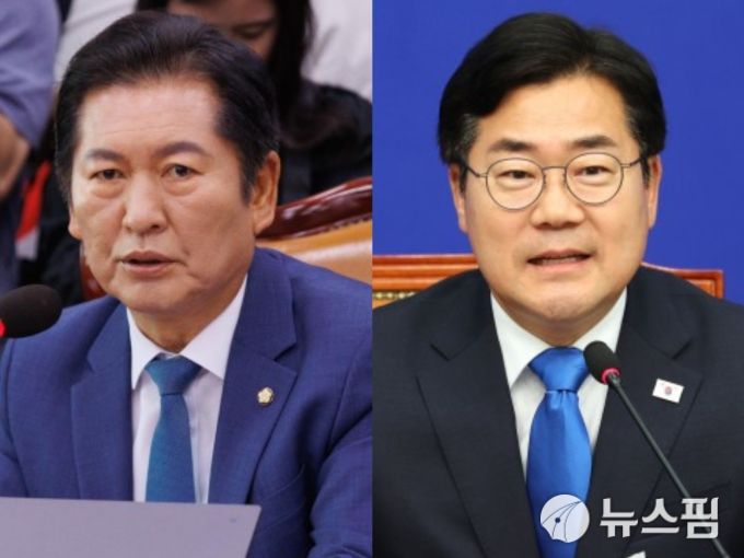 [서울=뉴스핌] 윤채영 기자 = 왼쪽부터 더불어민주당 정청래 의원, 박찬대 의원. 2025.06.22 ycy1486@newspim.com