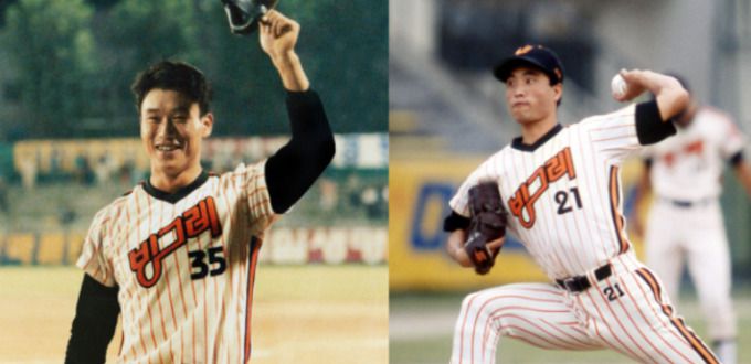 [서울=뉴스핌] 빙그레 이글스의 타자 장종훈(왼쪽), 투수 송진우(오른쪽). [사진 = 한화] 2025.07.09 wcn05002@newspim.com