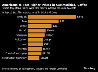 2025년 상반기 기준 브라질의 대미 수출 품목 현황 [자료=블룸버그]