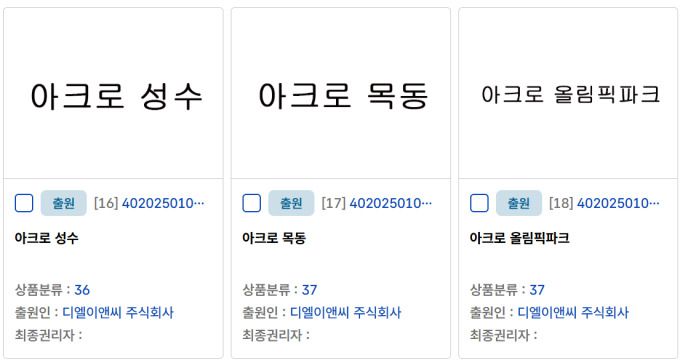 '아크로 성수·반포·목동·올림픽파크' 상표 견본. [자료=키프리스]