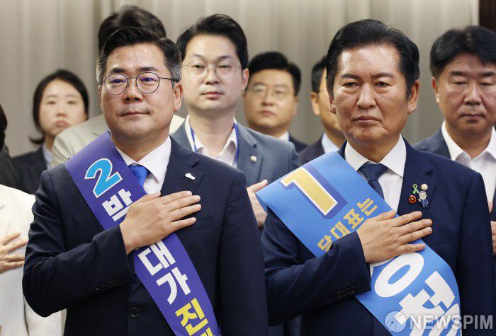 [서울=뉴스핌] 정일구 기자 = 박찬대, 정청래 더불어민주당 당대표 후보. 2025.07.19 mironj19@newspim.com