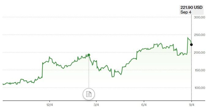 스노우플레이크 주가 추이 [자료=블룸버그]