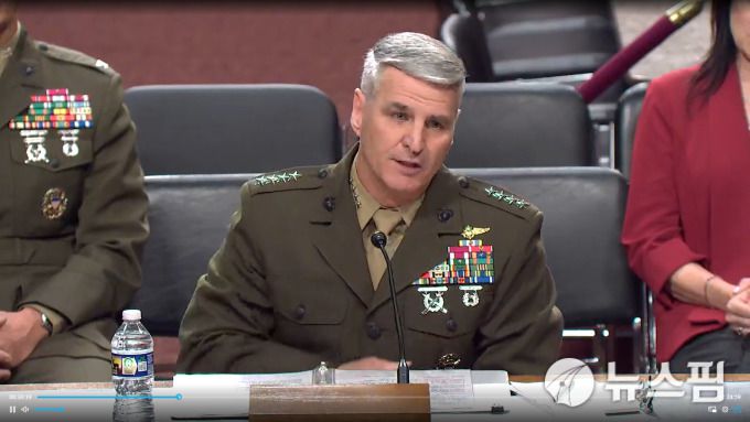 2025년 9월11일 미국 상원 군사위 인준 청문회에서 답변하는 크리스토퍼 마호니 합동참모본부 차장 지명자. [사진=상원 군사위 제공]