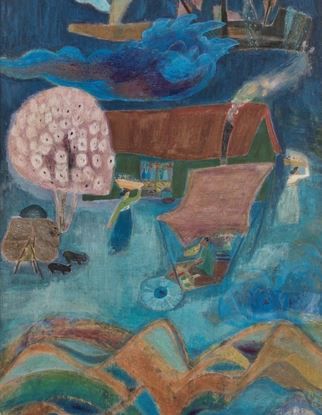 [서울=뉴스핌]이영란 미술전문기자= 천경자의 1966년작 '춘우'. 종이에 채색.48.5x86cm. (부분) 고향인 고흥을 그린 풍경화다. 2025.09.25 art29@newspim.com