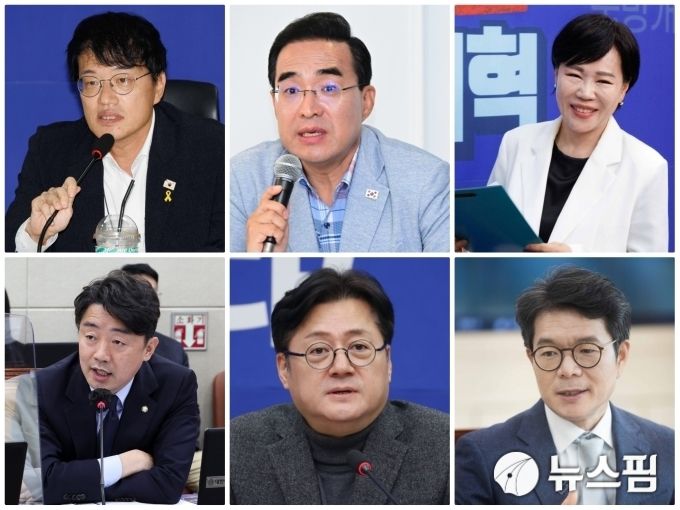 (왼쪽부터) 박주민·박홍근·전현희 더불어민주당 의원, 강훈식 대통령실 비서실장, 홍익표 전 민주당 원내대표, 정원오 성동구청장. [사진=뉴스핌DB]