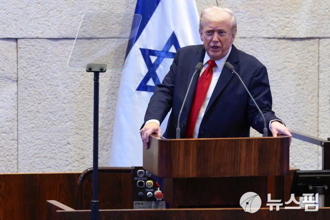 이스라엘 의회에서 연설하는 도널드 트럼프 미국 대통령. [사진=로이터 뉴스핌]