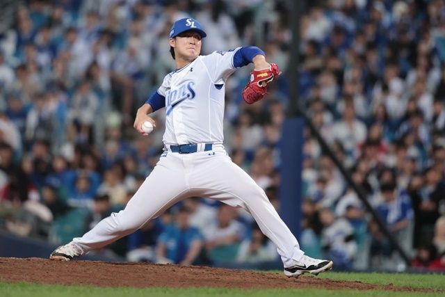 [서울=뉴스핌] 삼성의 불펜 이호성이 14일에 열린 SSG와의 준PO에서 8회에 등판해 역투하고 있다. [사진 = 삼성] 2025.10.14 wcn05002@newspim.com