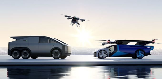 [사진 = 샤오펑후이톈 공식 홈페이지] 2023년 10월  '2023 샤오펑 테크 데이'에서 공개된 전기수직이착륙비행기(eVTOL) 기반 '분리형' 플라잉카(Flying Car 왼쪽)와 2024년 1월 9일 CES 2024에서 공개된 '일체형' 플라잉카 모델.