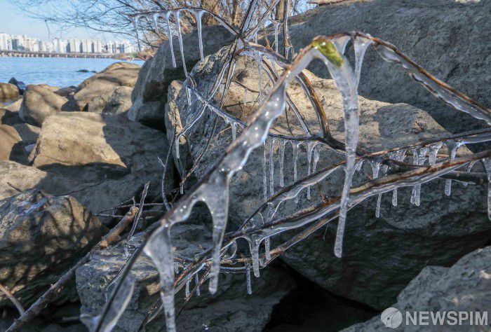 [서울=뉴스핌] 윤창빈 기자 = 연일 강추위가 지속되고 있는 5일 서울 여의도 한강변에 고드름이 얼어있다. 2025.12.05 pangbin@newspim.com