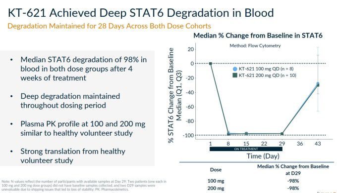 BroADen 임상시험에서 KT-621, 혈액에서 STAT6 98% 감소 효과 [자료 = 키메라 테라퓨틱스]