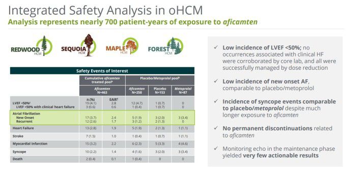 아피캄텐 oHCM 임상시험의 통합 안전성 분석[자료 = 사이토키네틱스 홈페이지]
