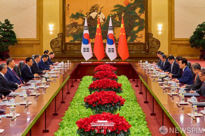 [서울=뉴스핌] 이재명 대통령과 시진핑 중국 국가주석이 지난 5일 오후 중국 베이징 인민대회당에서 정상회담을 하고 있다. [사진=청와대] 2026.01.06 photo@newspim.com