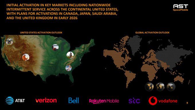 2026년 초 캐나다, 일본, 사우디아라비아, 영국에서 추가 서비스 개시 예정 [자료= AST 스페이스모바일 홈페이지]