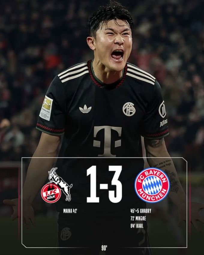 [서울=뉴스핌] 뮌헨이 15일 열린 쾰른과의 경기에서 김민재의 역전골에 힘입어 3-1로 승리를 거뒀다. [사진 = 뮌헨 SNS] 2026.01.15 wcn05002@newspim.com