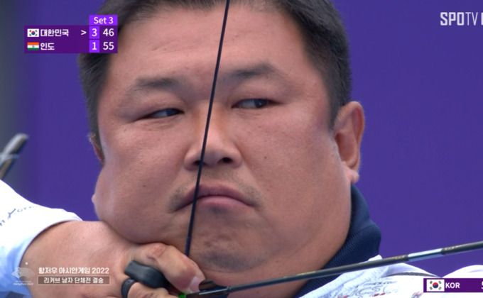 남자 리커브 대표팀 새로운 코치로 합류한 오진혁. [사진 = SPOTV 방송 캡쳐]