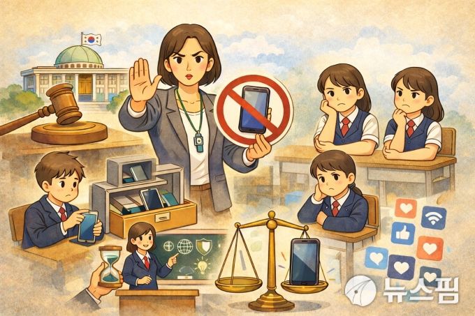 수업 중 스마트기기 사용 금지 일러트스. [사진=챗GPT 생성]