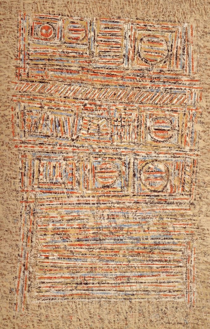 [서울=뉴스핌]이영란 미술전문기자=화이트큐브 서울에서 개막한 에텔 아드난 이성자 2인전에 출품된 이성자화백의 작품 '인 더 베드 오브 토렌토'. 이미지 제공=화이트큐브 서울 2026.01.21 art29@newspim.com