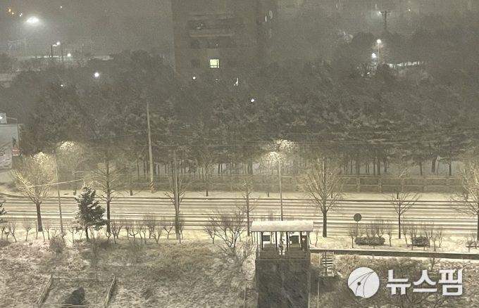 [수원=뉴스핌] 박승봉 기자 = 23일 밤 10시 현재, 경기도 광명시에 기습 폭설이 내리고 있다. 2026.01.23 1141world@newspim.com