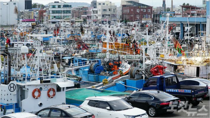 제주시 한림항에 피항온 어선들(사진=고상현 기자)