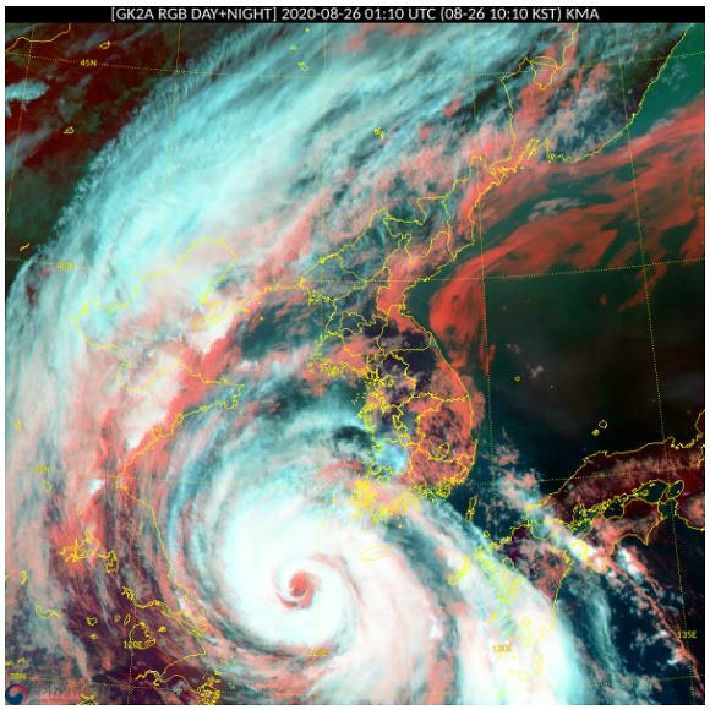 26일 오전 10시 10분 기준, 제8호 태풍 '바비'의 위성영상(사진=기상청 홈페이지 캡처)