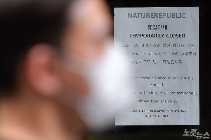 '사회적 거리 두기 2.5단계'가 시행되고 있는 9월 3일 서울 명동의 한 상점에 임시 휴업 안내문이 붙어 있다. 박종민기자