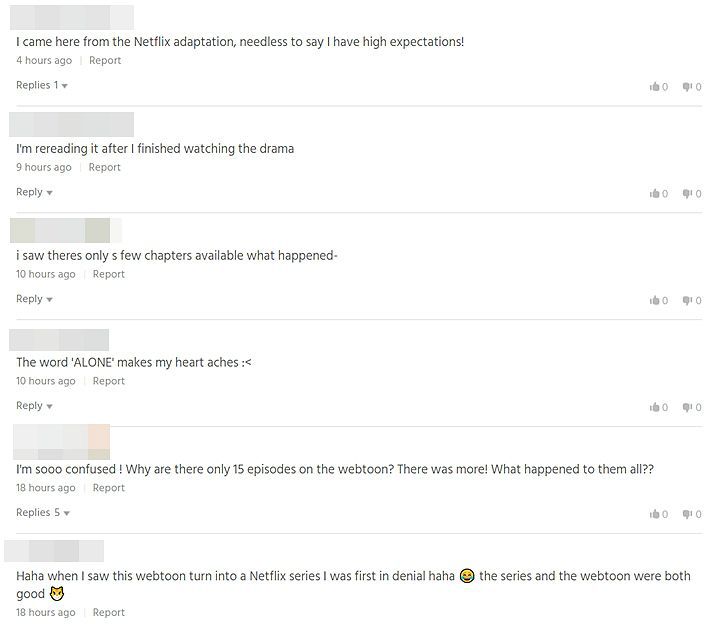 네이버웹툰의 미국서비스(WEBTOON) '스위트홈'에 달린 댓글들. (사진=화면캡처)