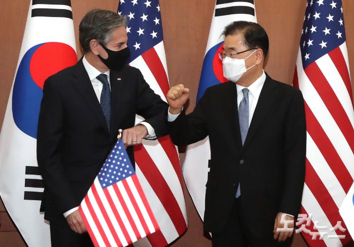 정의용 외교부 장관과 토니 블링컨 미 국무부 장관. 사진공동취재단