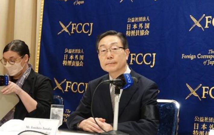 기자회견하는 다나카 도미히로 통일교 일본교회 회장. 연합뉴스