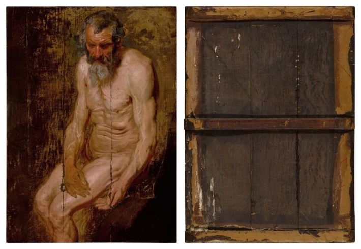 이번에 경매에 오른 작품과 뒷면. 뒷면에는 새똥 자국이 남아 있다. 소더비 경매 홈페이지 캡처