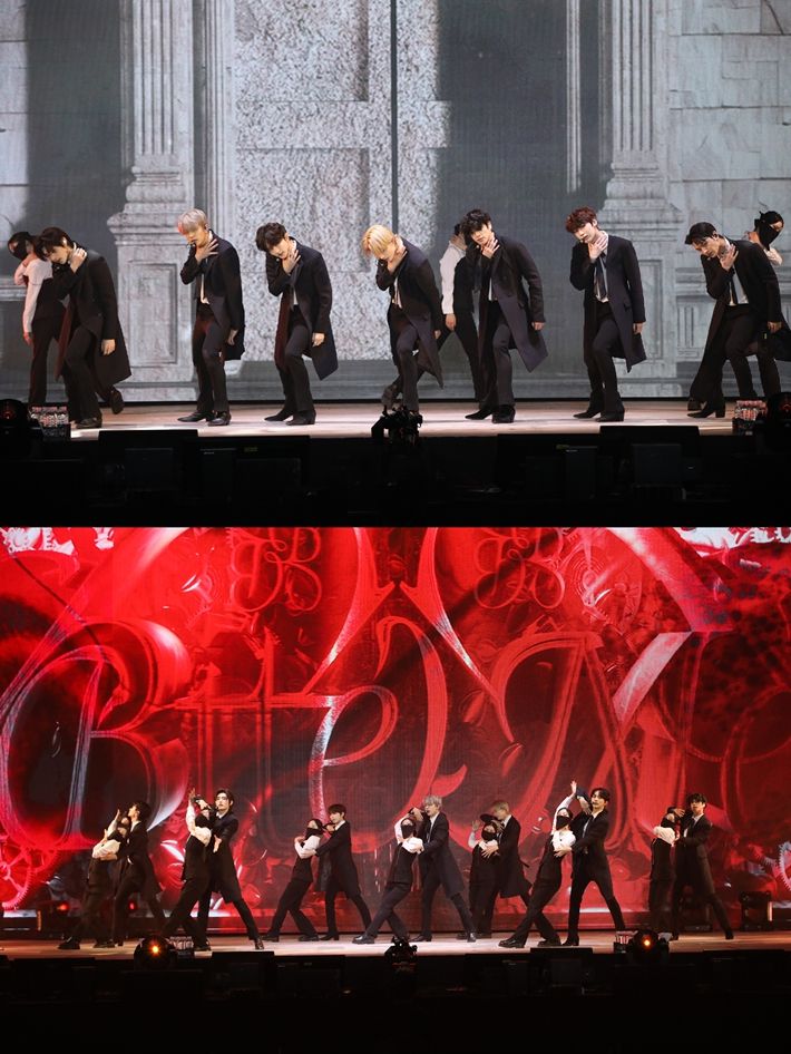 엔하이픈이 타이틀곡 '바이트 미' 무대를 선보이고 있다. 빌리프랩 제공