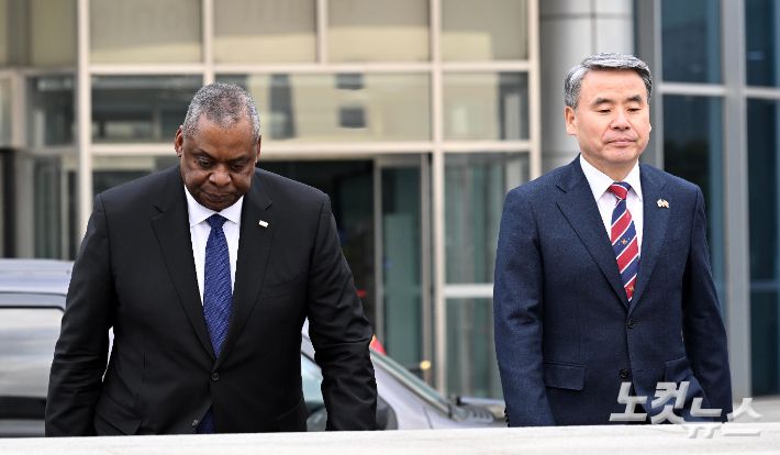지난 1월 방한한 로이드 오스틴 미국 국방부 장관과 이종섭 국방부 장관. 사진공동취재단