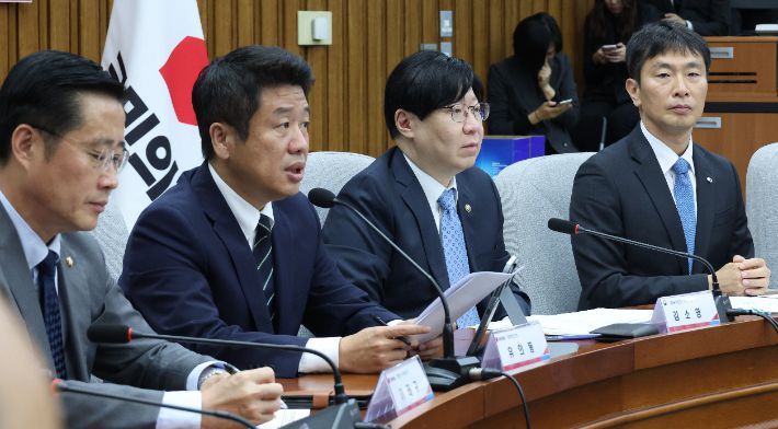 국민의힘 유의동 정책위의장이 16일 국회에서 열린 공매도 제도개선 민당정협의회에서 발언하고 있다. 연합뉴스